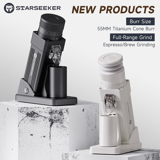 STARSEEKER E55 Pro Electric Coffee Grinder, 55mm Titanium Conical Burr - Professional Espresso Grinder with Stepless Adjustment & Anti-Static Tech, for Home, Office, Café Use