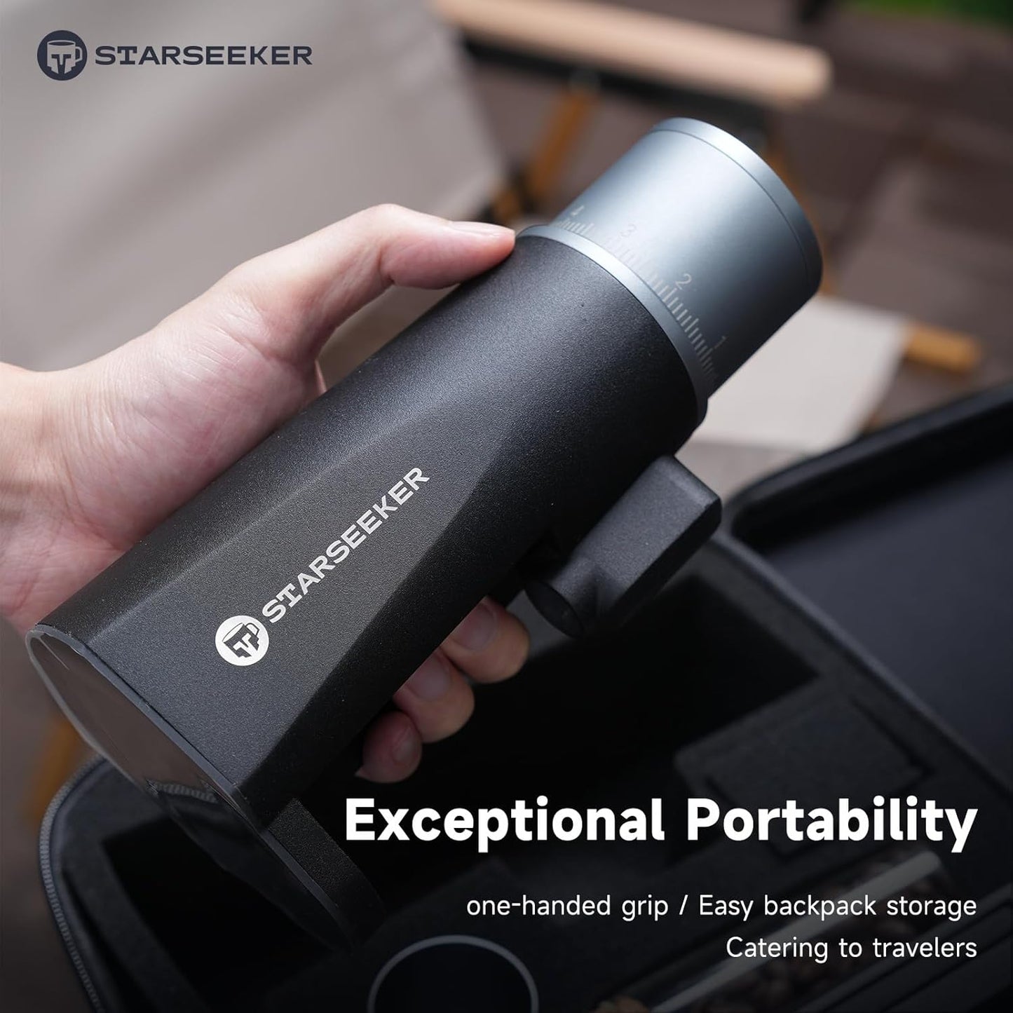 STARSEEKER EDGE mini Portable Coffee Grinder -Pocket Sized Conical Burr Grinder with 2600mAh Battery & 0.1mm Stepless Adjustment for Espresso, Pour Over, Cold Brew, Camping, Travel, Home & Office Use