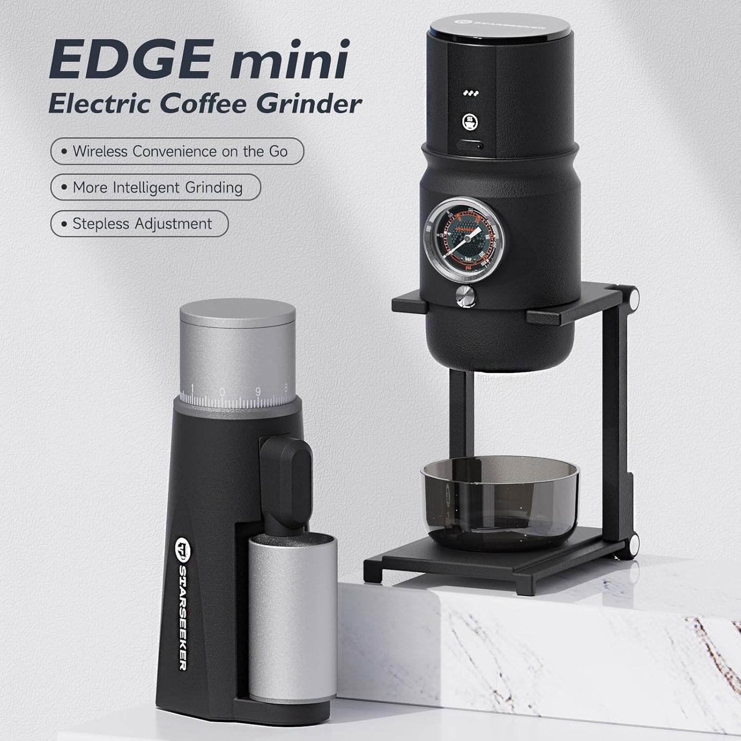 STARSEEKER EDGE mini Portable Coffee Grinder -Pocket Sized Conical Burr Grinder with 2600mAh Battery & 0.1mm Stepless Adjustment for Espresso, Pour Over, Cold Brew, Camping, Travel, Home & Office Use