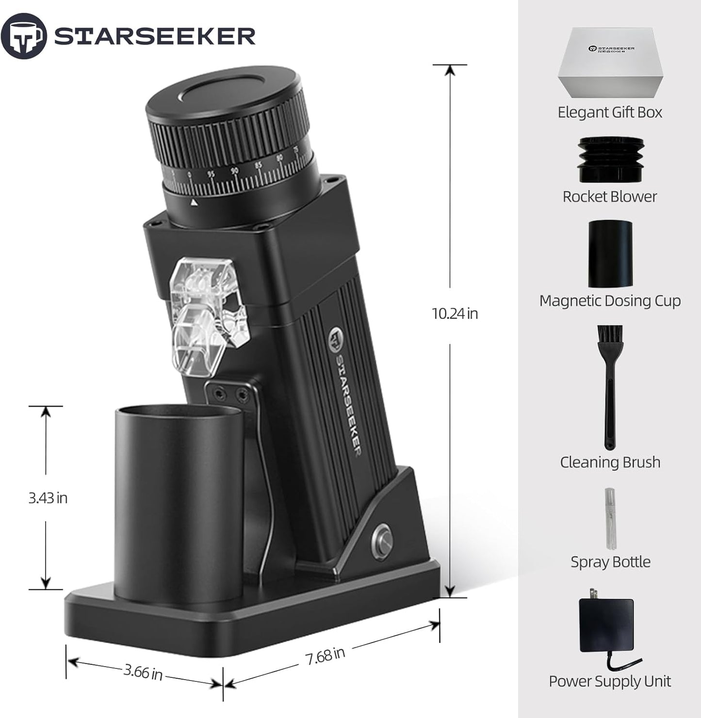 STARSEEKER E55 Pro Electric Coffee Grinder, 55mm Titanium Conical Burr - Professional Espresso Grinder with Stepless Adjustment & Anti-Static Tech, for Home, Office, Café Use