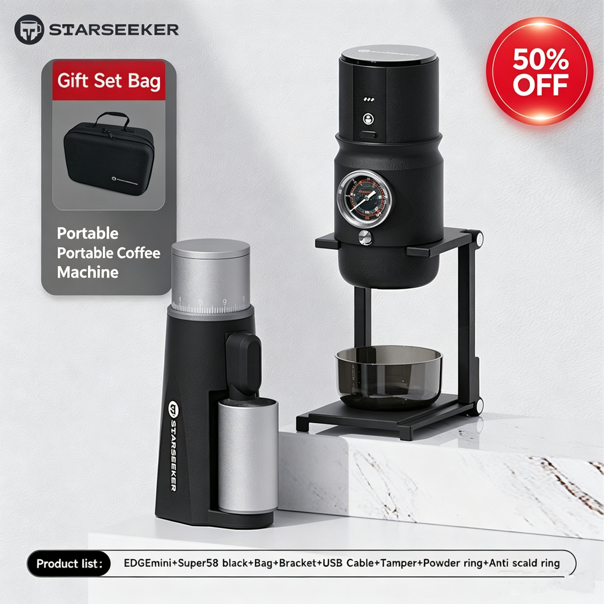 【Kit】STARSEEKER EDGE Mini Portable Electric Coffee Grinder and Super58 Portable Coffee Machine Set