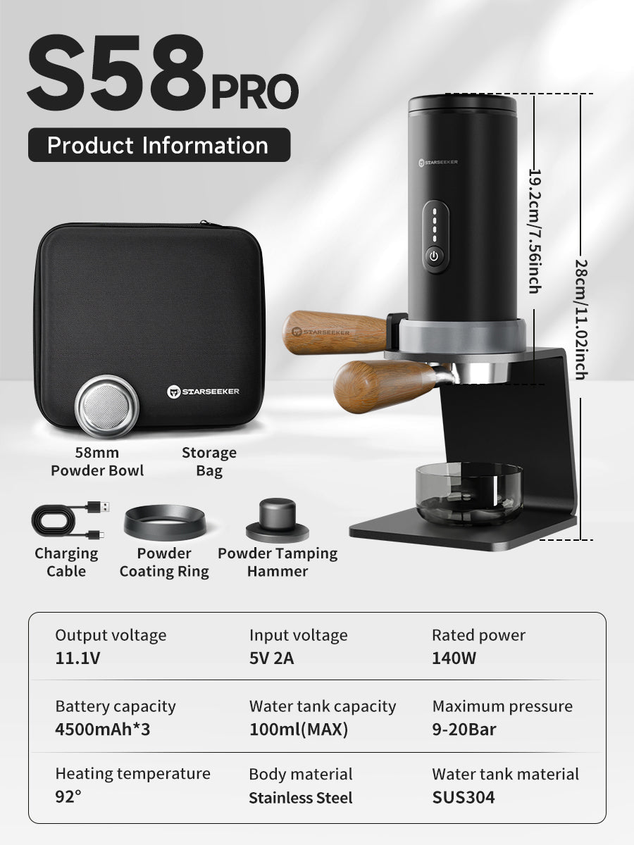 STARSEEKER S58 Portable Coffee Maker Travel Electric Capsule Espresso Machine With USB-C Wireless Heating Bottomless Extraction
