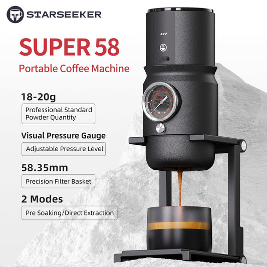 STARSEEKER Super58 Portable Espresso Machine, 18-20g Adjustable Pressure, USB-C Car Coffee Maker for Camping, RV, Hiking & Office