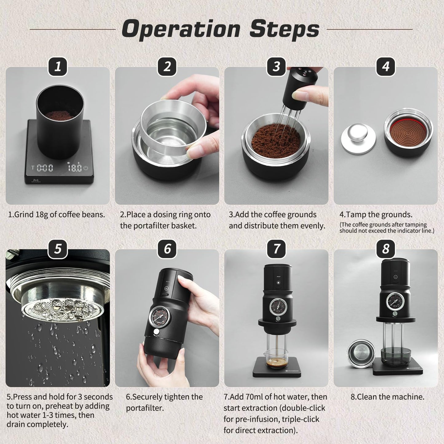 STARSEEKER Super58 Portable Espresso Machine, 18-20g Adjustable Pressure, USB-C Car Coffee Maker for Camping, RV, Hiking & Office