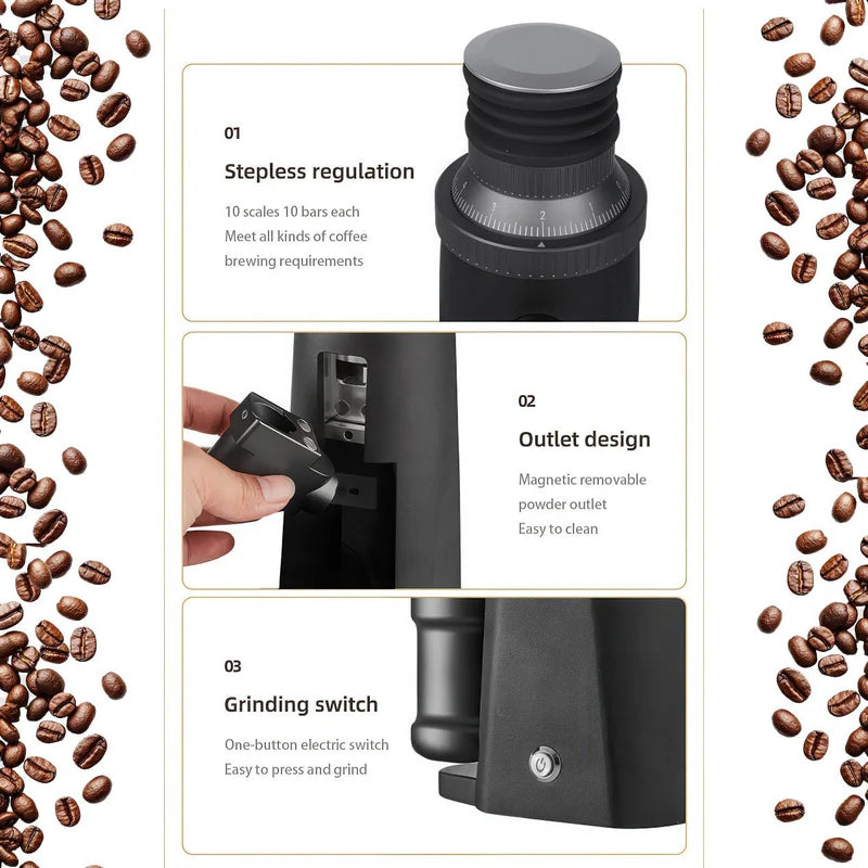 STARSEEKER EDGE63 Electric Coffee Grinder 63mm Cone Burr Espresso Brew Stepped fineness adjustment Bean Grinder Plasma Black