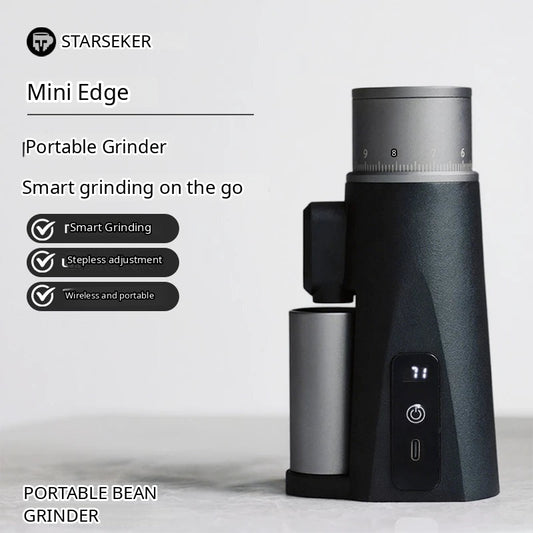 STARSEEKER EDGE mini Portable Coffee Grinder -Pocket Sized Conical Burr Grinder with 2600mAh Battery & 0.1mm Stepless Adjustment for Espresso, Pour Over, Cold Brew, Camping, Travel, Home & Office Use